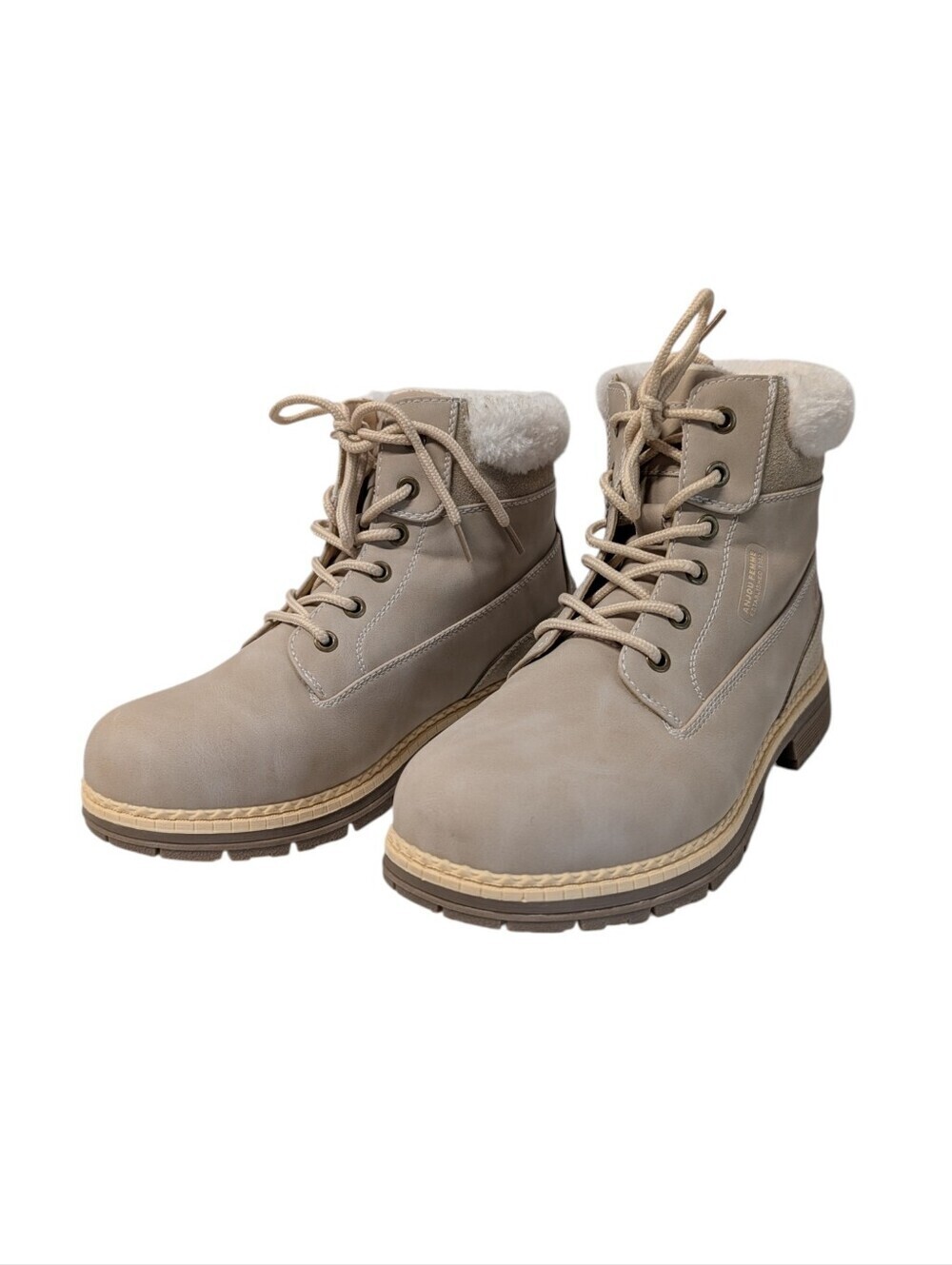 Anjou Femme Womens Beige Suede Sherpa Lined Lace Up Ankle Boots Size 10
